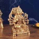 Brass Panchmukhi Hanuman Golden Statue | 8" x 6.5" x 2.6" (20.3 x 16.5 x 6.6 cm) | 2.12 kg Five-Faced Sacred Art | Meditation Murti